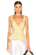 Oscar De La Renta Striped Peplum Top In Stripes,yellow,white