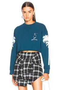 Adaptation Palm Sleeve Crop Sweatshirt In Blue