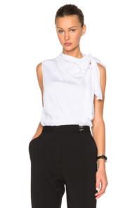 Victoria Beckham Heavy Matte Satin Sleeveless Tie Blouse In White