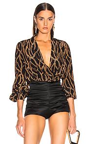 L'agence Cara Wrap Blouse In Abstract,brown,black