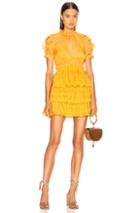 Self-portrait Embroidered Chiffon Tiered Mini Dress In Yellow