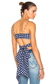 Johanna Ortiz Ritual Cotton Poplin Top In Blue,checkered & Plaid,white