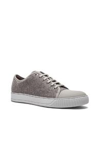 Lanvin Felt And Calfskin Low Top Sneaker In Gray