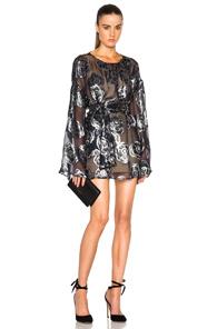 Suno Tie Waist Top In Blue,floral,metallics