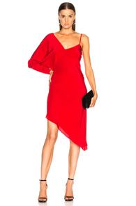 Michelle Mason Asymmetrical One Shoulder Dress In Red