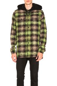 Off-white Diagonal Check Hooded Shirt In Green,checkered & Plaid