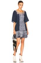 Chloe Lace & Double Georgette Dress In Blue,abstract,geometric Print
