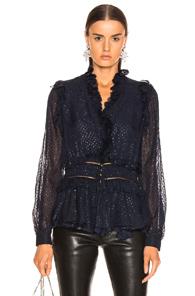 Jonathan Simkhai Metallic Chiffon Blouse In Blue