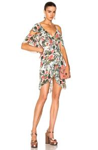 Nicholas Wrap Mini Dress In Floral,green,white