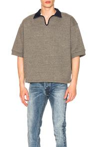 Fear Of God Heavy Terry V-neck Polo In Gray