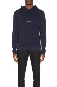 Saint Laurent Logo Hoodie In Blue