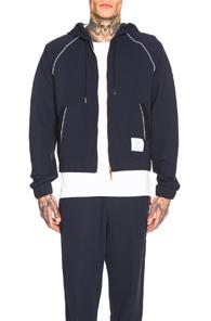 Thom Browne Knit Tech Piping Hoodie In Blue