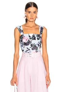 Nicholas Button Back Top In Blue,floral