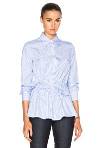 Victoria Victoria Beckham Ruffle Waist Shirt In Blue Stripe