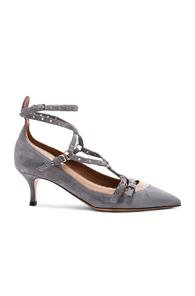 Valentino Suede Ankle Strap Kitten Heels In Gray