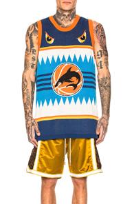 Just Don Basketball Tank Jersey In Animal Print,blue,stripes