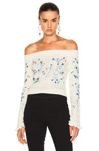 Erdem Bella Embellished Lace Knit Off The Shoulder Sweater In Neutrals,floral