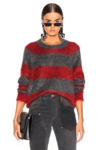 T By Alexander Wang Mohair Stripe Pullover Sweater In Gray,red,stripes