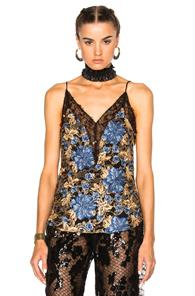 Rodarte Embroidered Floral Lace Camisole In Blue,metallics,floral