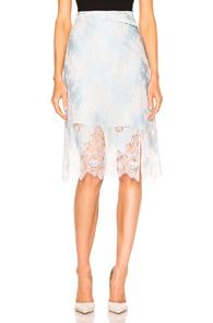 Carven Lace Midi Skirt In Blue,floral,white