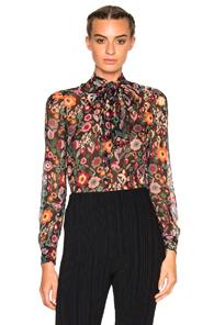 Red Valentino Printed Neck Tie Top In Black,floral
