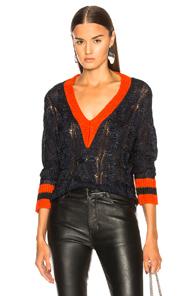 Rag & Bone Emma Cropped V Neck Sweater In Blue,red