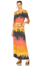 Raquel Allegra 3/4 Sleeve Drama Maxi Dress In Green,ombre & Tie Dye,red,yellow