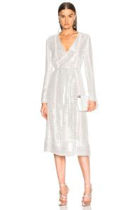 Sally Lapointe Sequin Belted Dress In Metallics,white