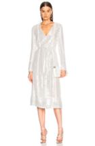 Sally Lapointe Sequin Belted Dress In Metallics,white