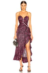 Alessandra Rich Ruched Silk Jacquard Leopard Slip Dress In Abstract,black,pink