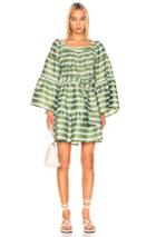 Lisa Marie Fernandez Mini Peasant Dress In Green,stripes