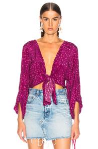 Adriana Degreas Pomegranate Shirt With Voluminous Sleeves In Abstract,pink,purple
