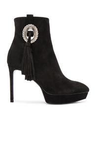 Saint Laurent Suede Janis Concho Boots In Black