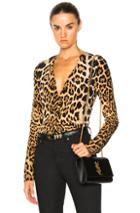 Saint Laurent Leopard Deep V Drape Blouse In Animal Print,neutrals