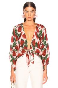 Adriana Degreas Fiore Shirt With Voluminous Sleeves In Floral,green,pink,red