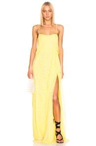 Michelle Mason Double Layer Gown In Polka Dots,yellow