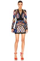 Balmain Lace Up Mini Dress In Abstract,black,blue,orange