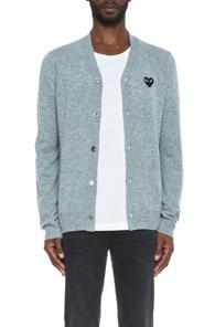 Comme Des Garcons Play Lambswool Cardigan With Black Emblem In Gray
