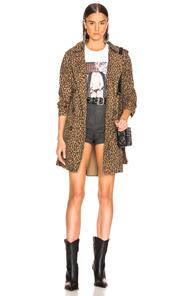 R13 Raglan Sleeve Trench Coat In Animal Print,neutral