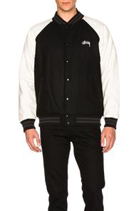 Stussy Two Tone Wool Varsity Jacket In Black