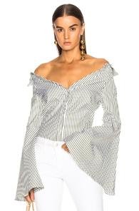 Caroline Constas Persephone Blouse In Green,stripes,white