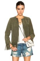 Theperfext April Fringe Suede Jacket In Green