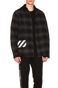 Off-white Padded Hooded Shirt In Black,checkered & Plaid