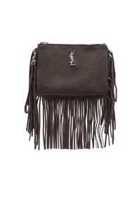 Saint Laurent Monogram Fringe Pouch In Gray