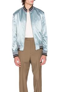 Maison Margiela Nylon Satin Bomber Jacket In Blue