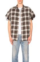 R13 Oversized Cut-off Shirt In Gray,checkered & Plaid
