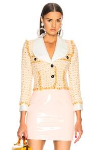 Alessandra Rich Tweed Mini Jacket In Yellow