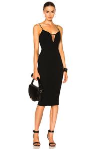 Victoria Beckham Matte Crepe & Tulle Sheer Insert Strap Fitted Dress In Black