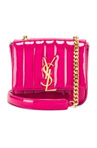 Saint Laurent Small Patent Monogramme Vicky Chain Bag In Pink