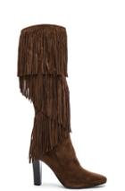 Saint Laurent Suede Lily Fringe Boots In Brown